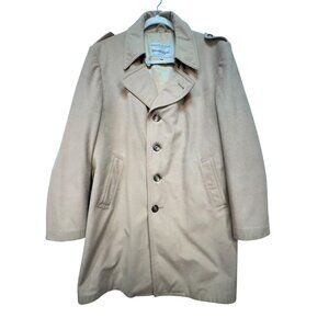 Vintage Stratojac Strato-Suede Mens Flannel Trench Coat Size 46 Beige Pockets